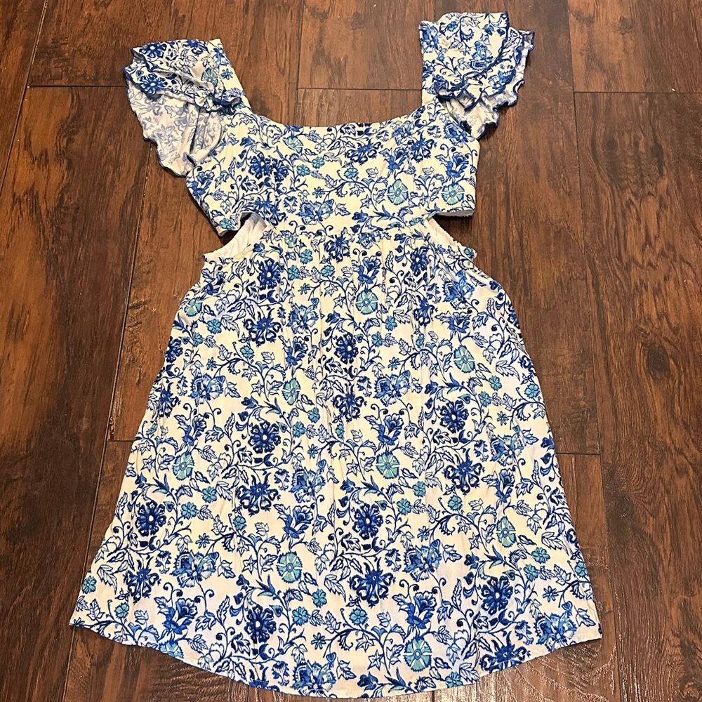 Blue and white floral cutout mini dress VICI